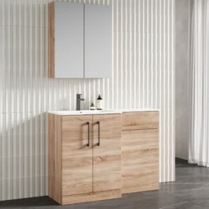 Nuie Arno Bleached Oak Floor Standing Unit and Stone Basin