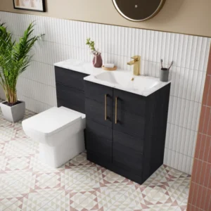 Nuie Arno Charcoal Black Right Hand Floor Standing Unit and Marble Effect Basin