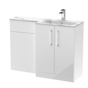 Nuie Arno Gloss White Right Hand Floor Standing Unit & Marble Effect Basin