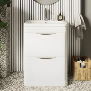 Nuie White 600mm Two Drawer Vanity Unit With Ceramic Basin