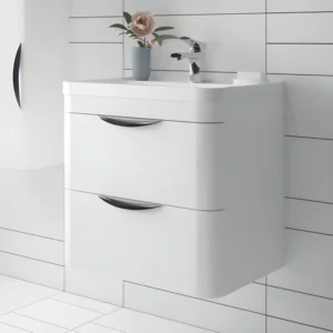 Nuie Parade 600mm Gloss White Wall Hung 2 Drawer Vanity Unit with Ceramic Basin